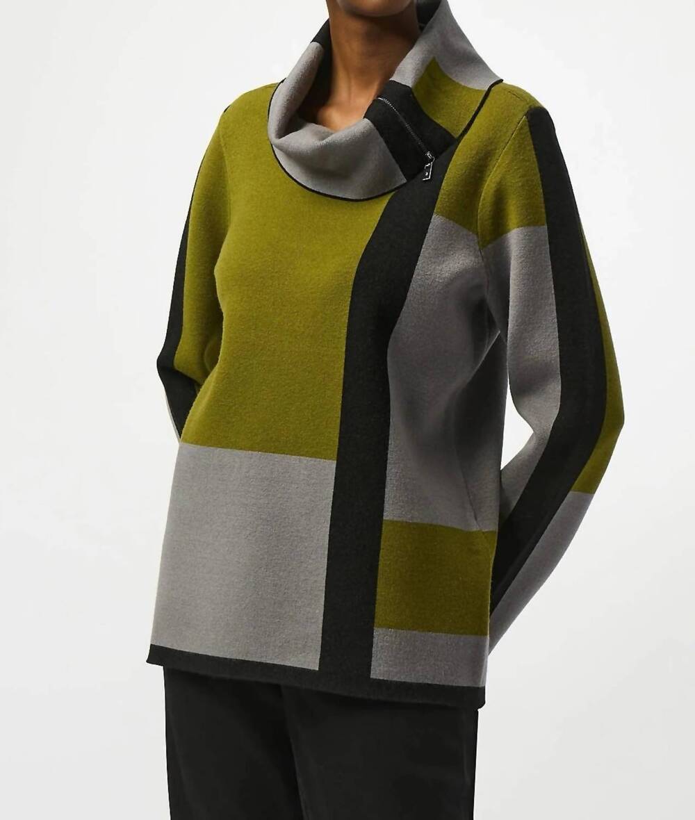 NEW JOSEPH RIBKOFF cowl neck sweater in black/artichoke/grey